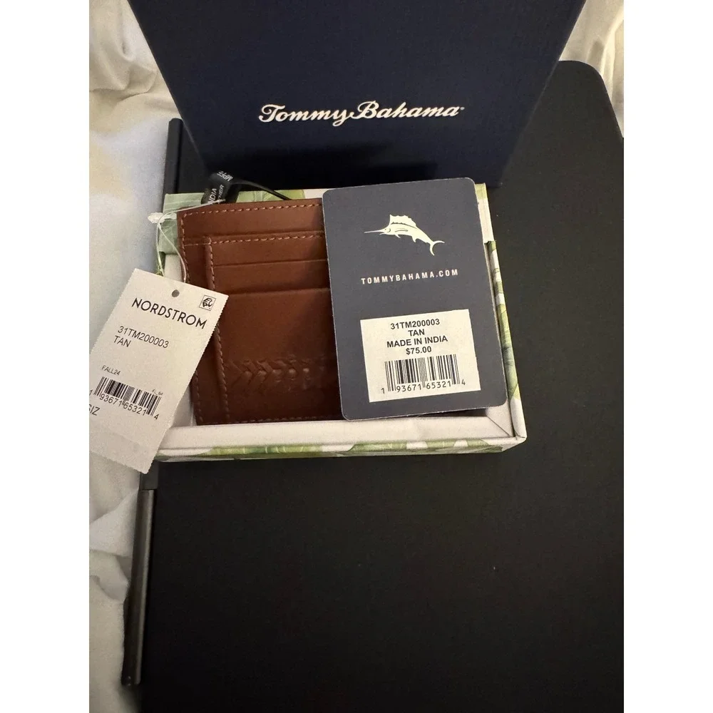 Tommy‎ Bahama Mens Leather Card Case Wallet Slim Tan Nordstrom New with Box